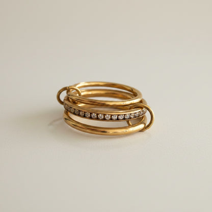 Nicole – 18K Gold Plated Thin Three Interlocking Stack Ring with Zirconia Pavé Band