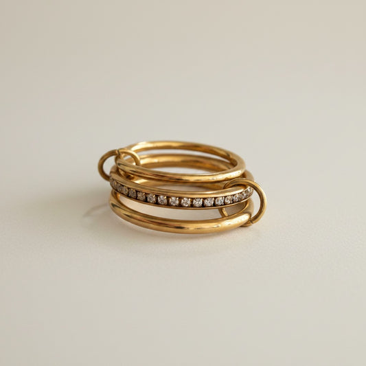Nicole – 18K Gold Plated Thin Three Interlocking Stack Ring with Zirconia Pavé Band
