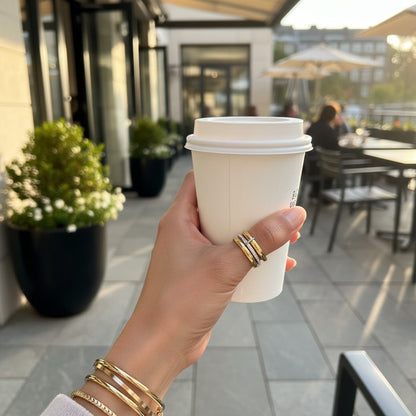 Nada – 18K Gold Plated Two-Tone 3 Interlocking Stack Ring with Zirconia Pavé Band