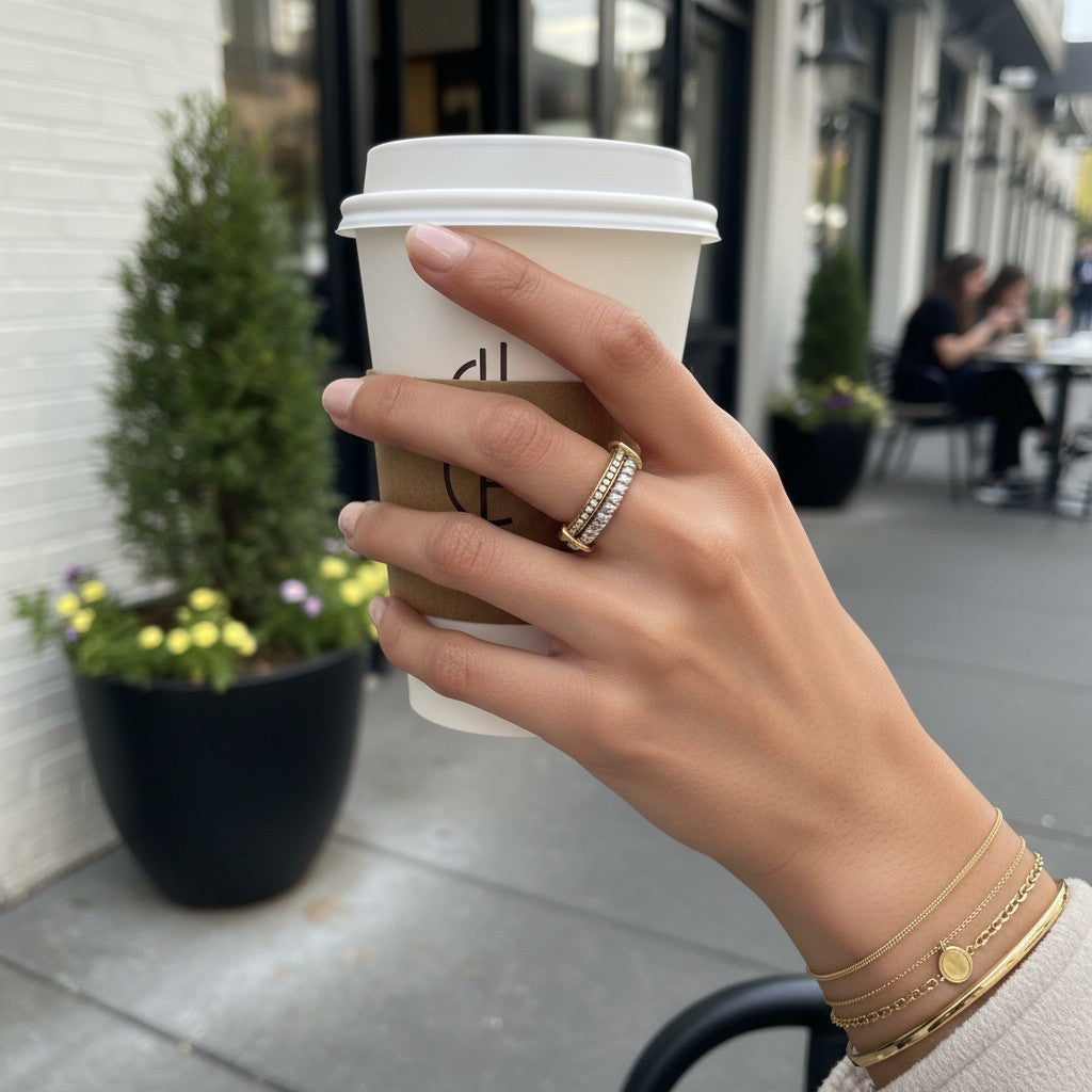 Zuni – 18K Gold Plated 2 Interlocking Rings Mixed metal with Zirconia Pavé Band