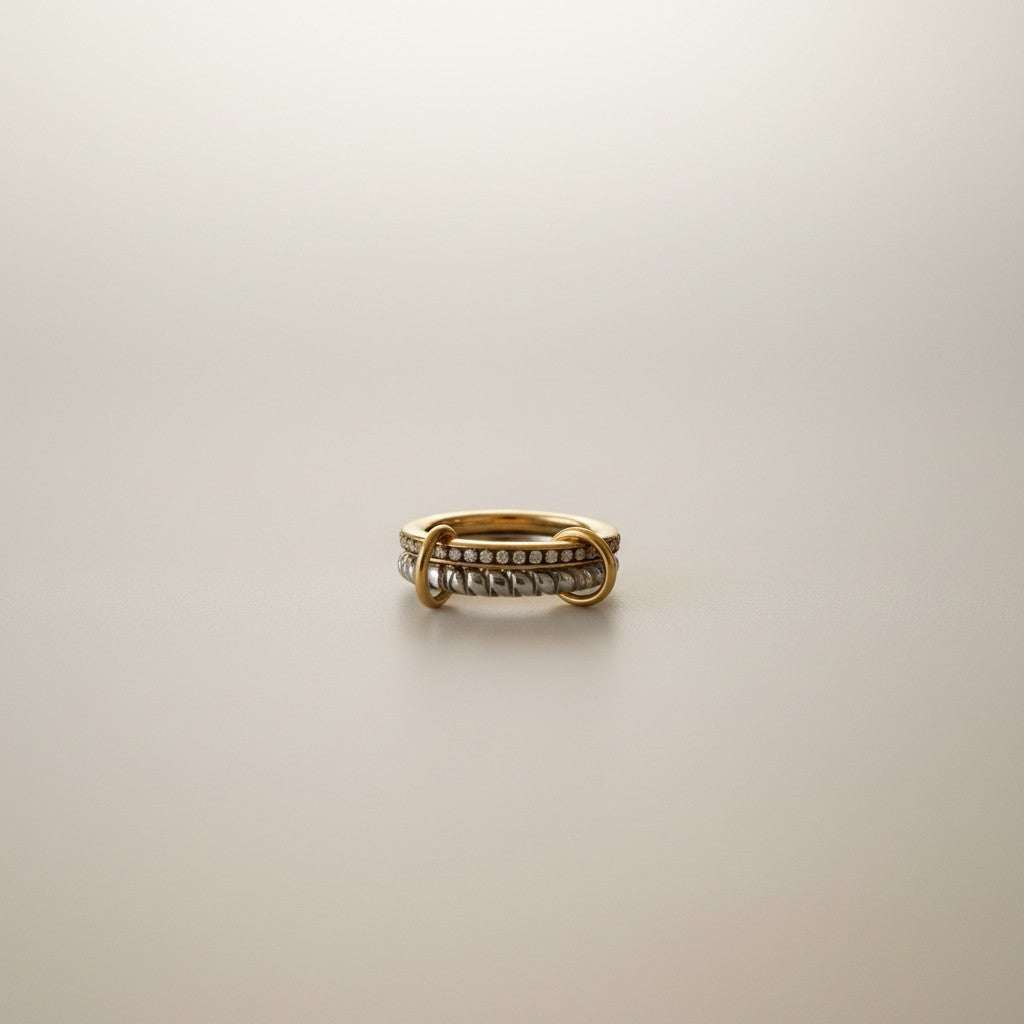 Zuni – 18K Gold Plated 2 Interlocking Rings Mixed metal with Zirconia Pavé Band