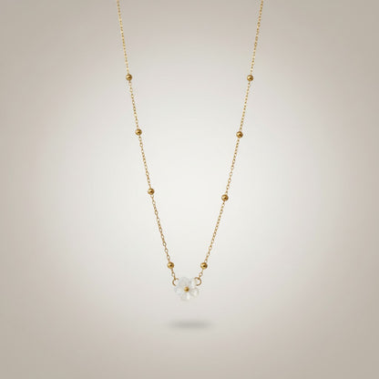 Mariah – 18K Gold Plated Ball Necklace with White Flower Pendant