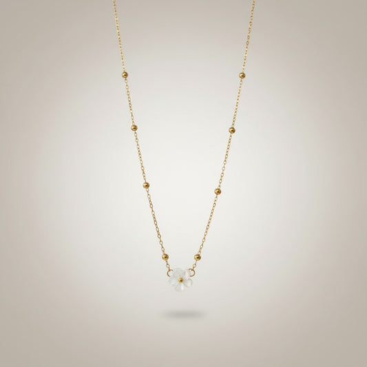 Mariah – 18K Gold Plated Ball Necklace with White Flower Pendant