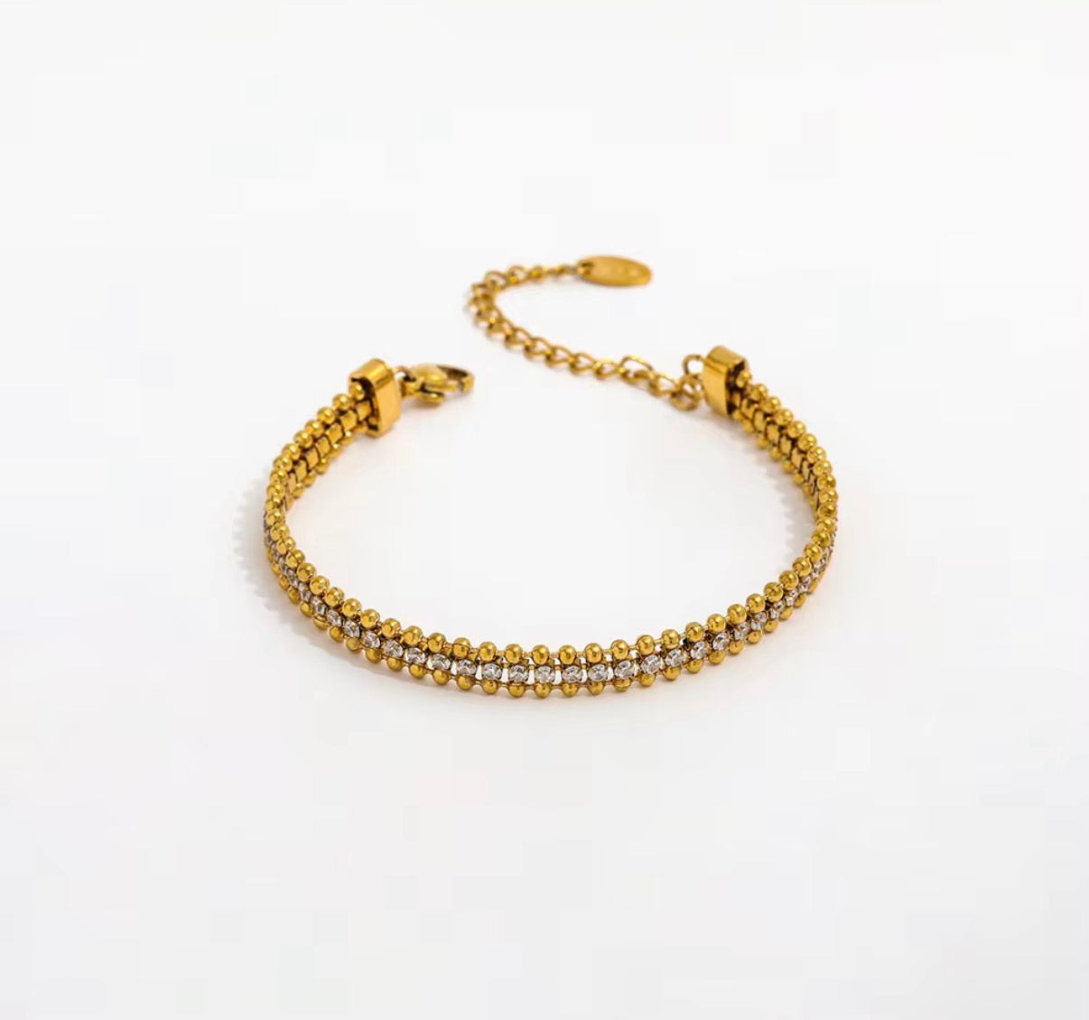 Feya- 18K Gold Plated Zirconia Pave with Double Layer Gold Beads