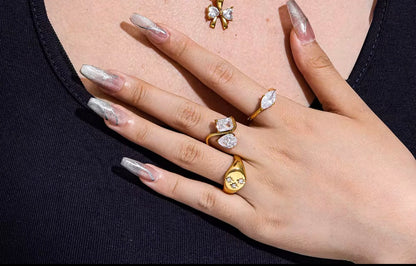 Amy- 18K Gold Plated Tear Drop and Rectangle Zircon Ring
