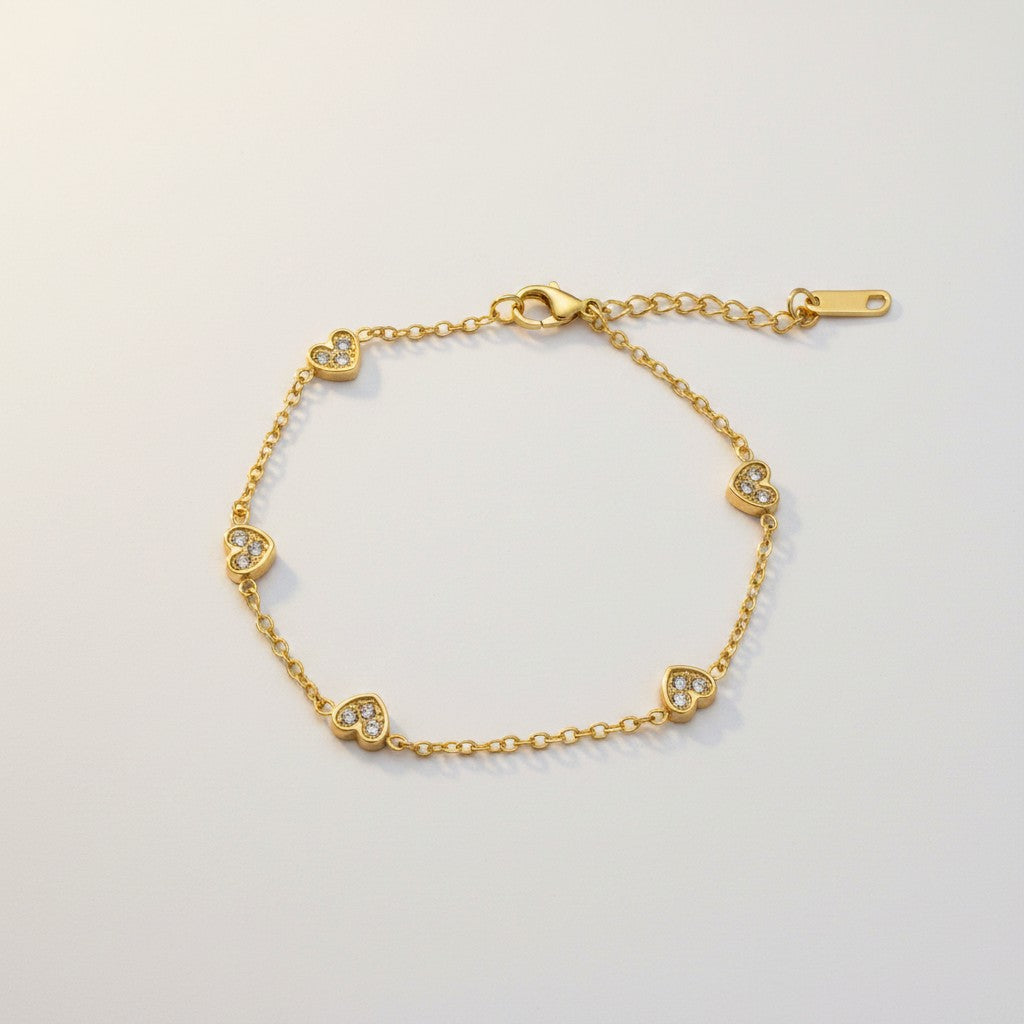 Hania | 18k Gold Plated Dainty Zirconia Heart Bracelet