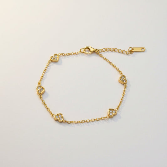 Hania | 18k Gold Plated Dainty Zirconia Heart Bracelet