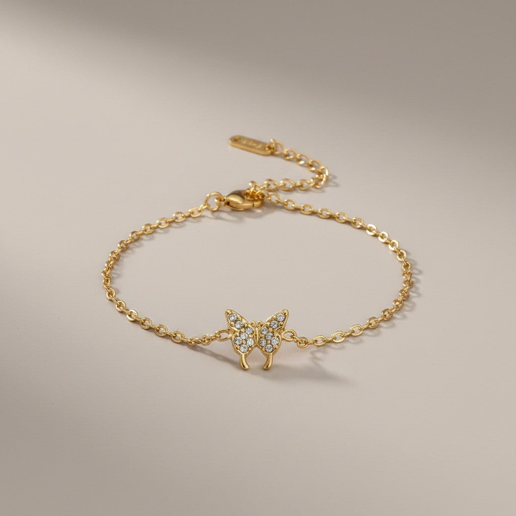 Nuri | 18k Gold Plated Dainty Zirconia Butterfly Bracelet
