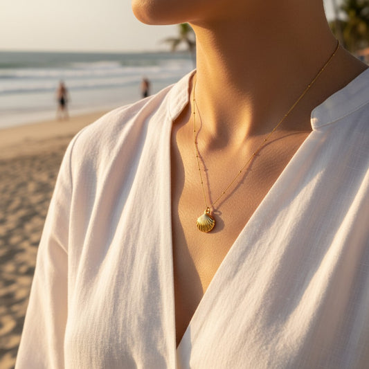 Kyra | 18k Gold Plated Shell Pendant Ball Chain Necklace