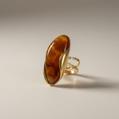 Ronny – 18K Gold Plated Resin Cabochon Stone Adjustable Ring