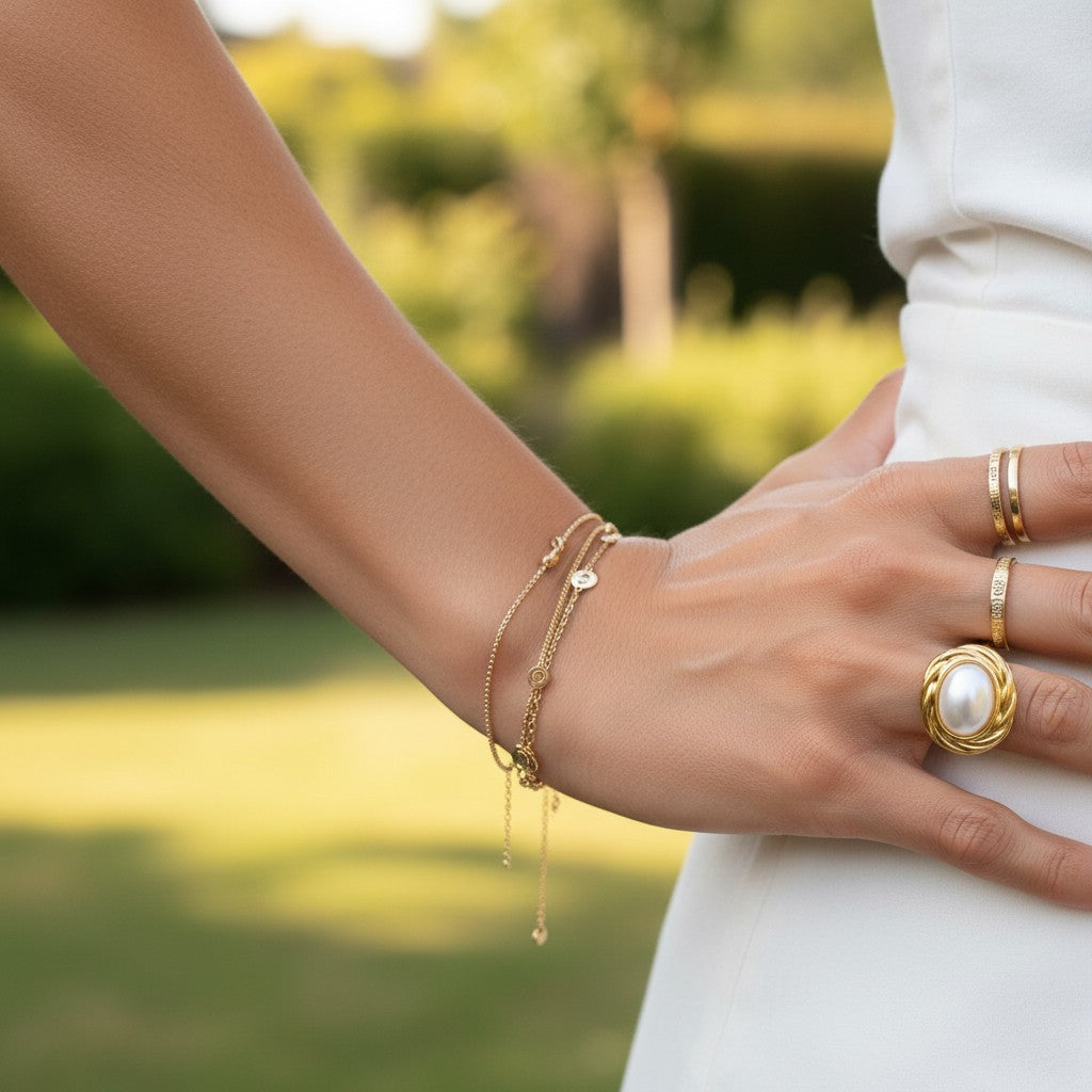 Rumi | 18k Gold Plated Classic Oval Pearl Adjustable Ring
