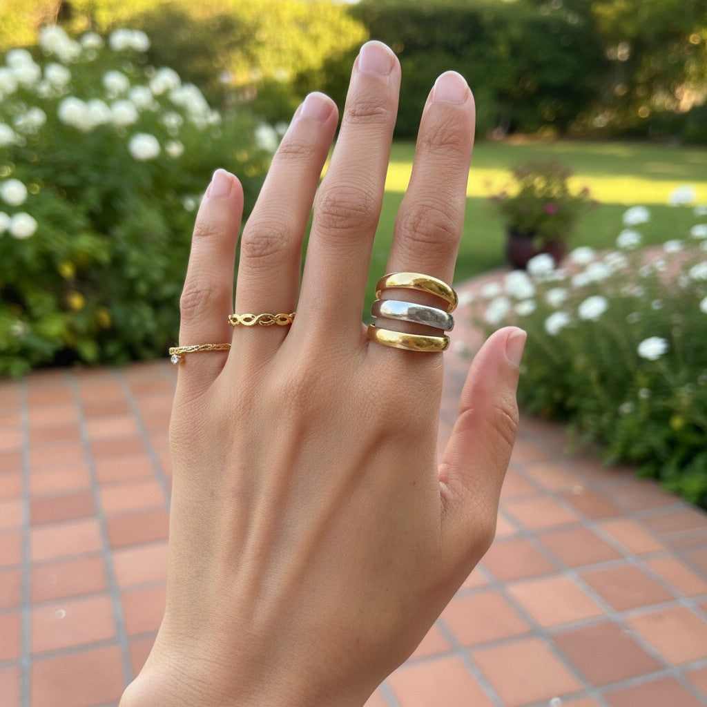 Isma | Two-Tone Silver & Gold Plated Triple Band Adjustable Ring