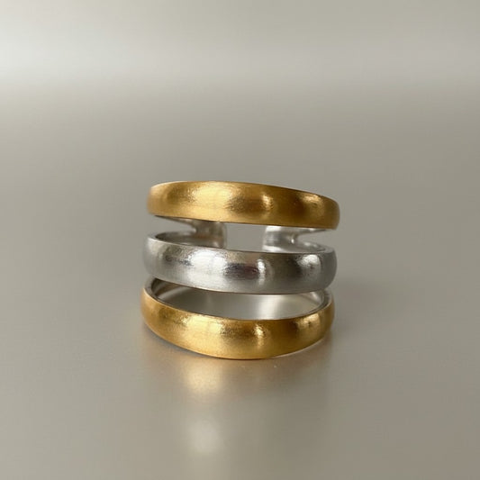 Isma | Two-Tone Silver & Gold Plated Triple Band Adjustable Ring
