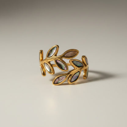 Sheila | 18k Gold Plated Dainty Leaf Open Ring