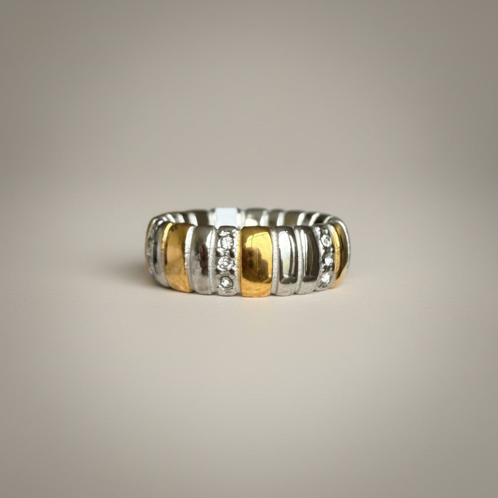 Veja | Two-Tone Sterling Silver & Gold Plated Cubic Zirconia Band Ring