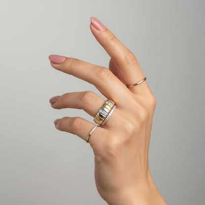 Veja | Two-Tone Sterling Silver & Gold Plated Cubic Zirconia Band Ring