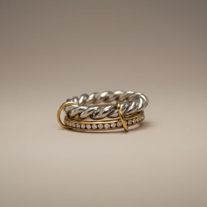 Zuni – 18K Gold Plated 2 Interlocking Rings Mixed metal with Zirconia Pavé Band