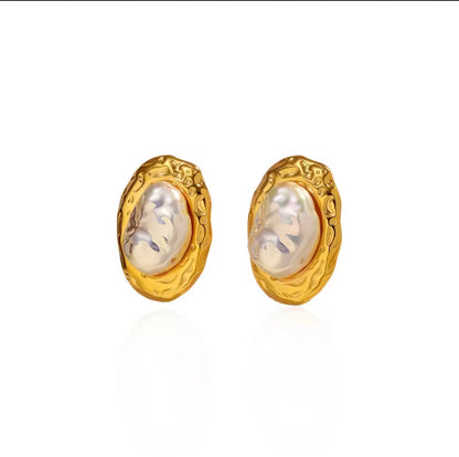 Lamer | Baroque Pearl Set in Irregular Textured 18K Gold Plated Earrings