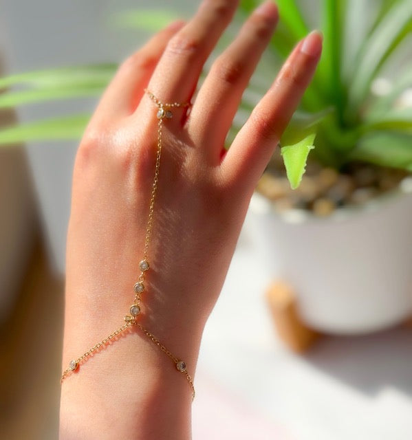 Sophie- 18K Gold Plated V-Shaped Zircon Hand Chain
