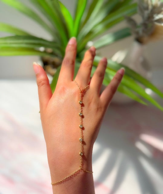 Mina- 18K Gold Plated  5 Zircon Stones Hand Chain