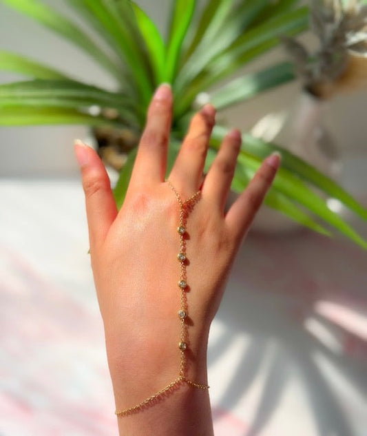 Mina- 18K Gold Plated  5 Zircon Stones Hand Chain