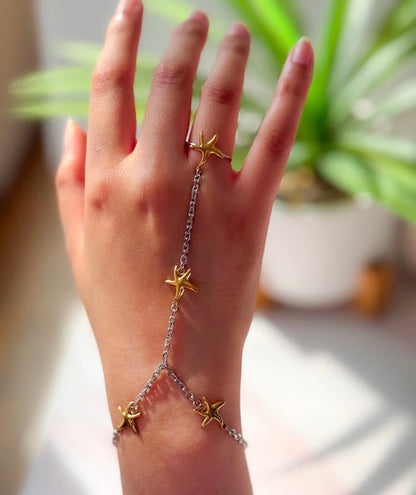 Sienna- 18K Gold Plated and Stainless Steel Gold Starfish Hand Chain