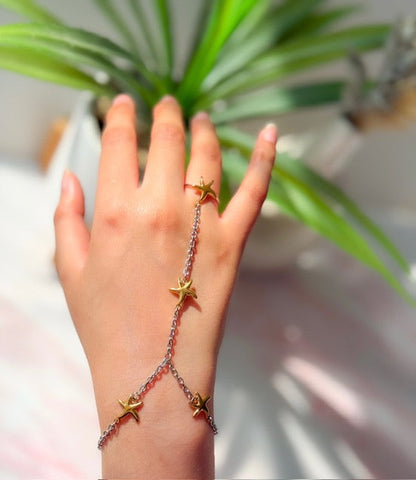 Sienna- 18K Gold Plated and Stainless Steel Gold Starfish Hand Chain