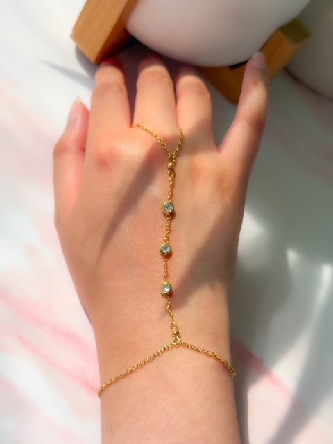 Ava- 18K Gold Plated Triple Zircon Stone Hand Chain