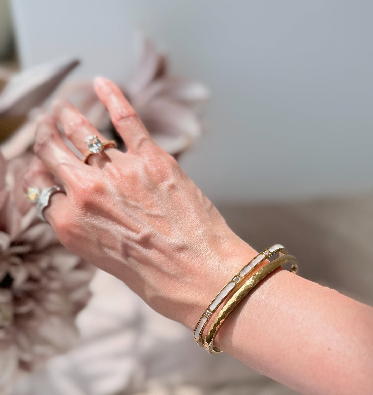 Bianca- Pearlescent White and Gold Plated with Zircon Stones