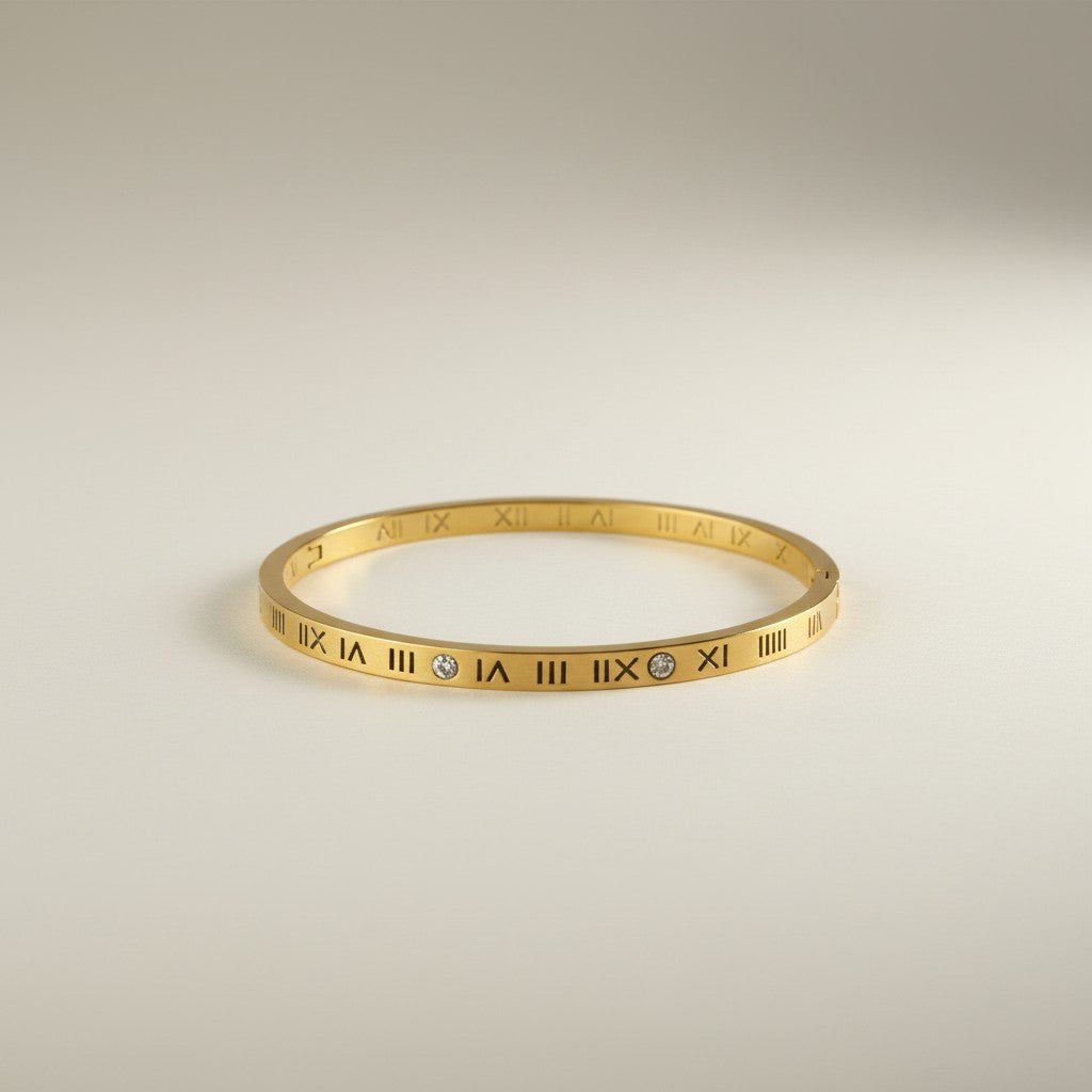 Freya- Gold Plated Bracelet Roman Numerals with Zircon Stones