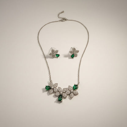 Zelda- Marquised cut Cubic Zirconia Platinum Plated Flower set