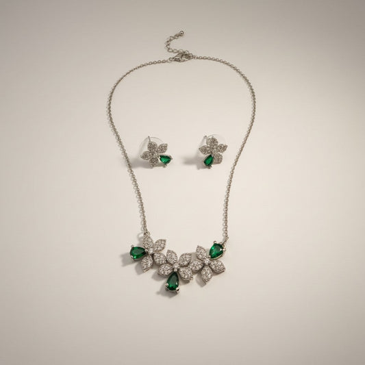 Zelda- Marquised cut Cubic Zirconia Platinum Plated Flower set