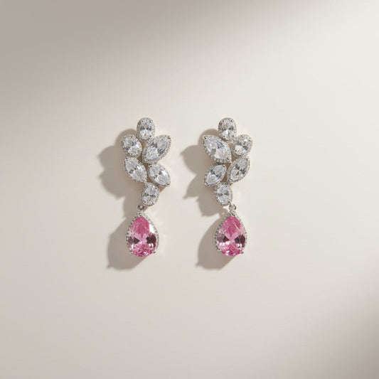 Amina- Pink Cubic Zirconia Platinum plated Earrings