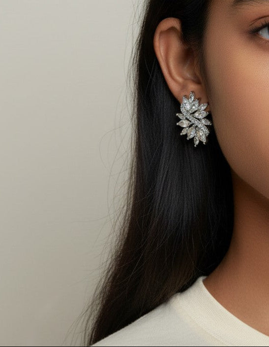 Yasmin- Platinum Plated Cubic Zirconia Stud Earrings