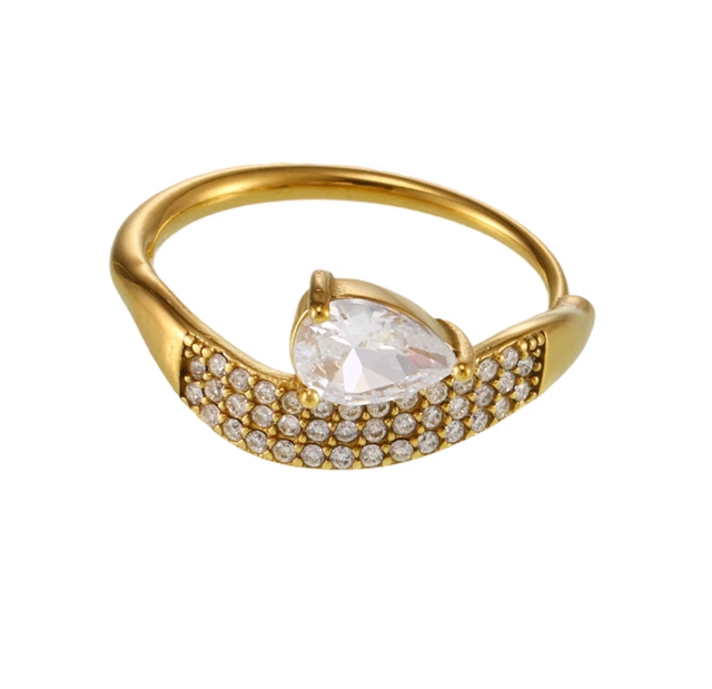 Sheba- 18K Gold Plated Zircon Tear Drop on a Pave Ring