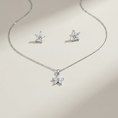 Yash- Flower Cubic Zirconia Platinum Plated Jewellery Set