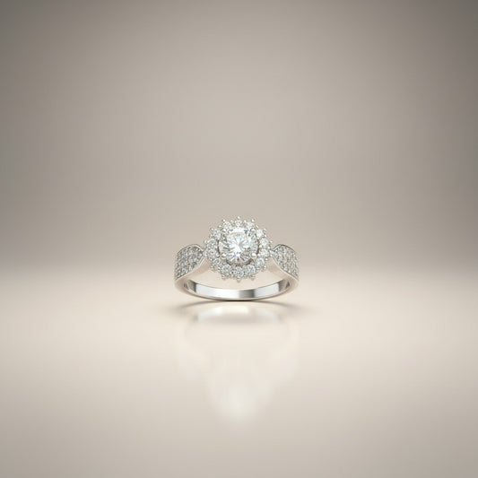 Lottie- Round cut Cubic Zirconia diamond ring with detailing gems on the band