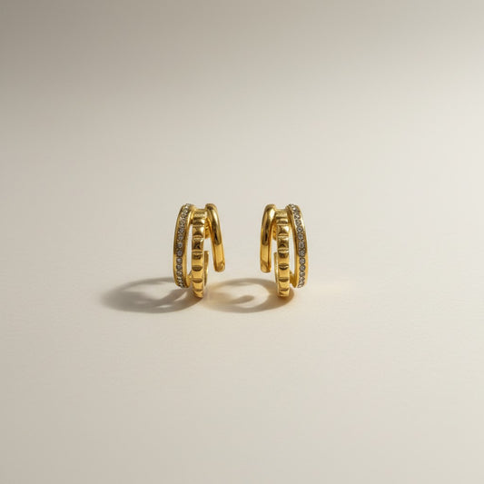Beatrice | 18K Gold Plated Triple Hoop Stud Earrings with Pavé Zirconia