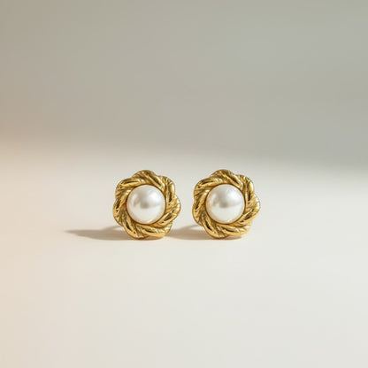Merve | Classic Pearl 18K Gold Plated Twisted Stud Earrings