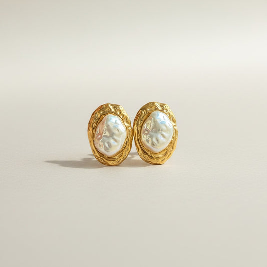 Lamer | Baroque Pearl Set in Irregular Textured 18K Gold Plated Earrings