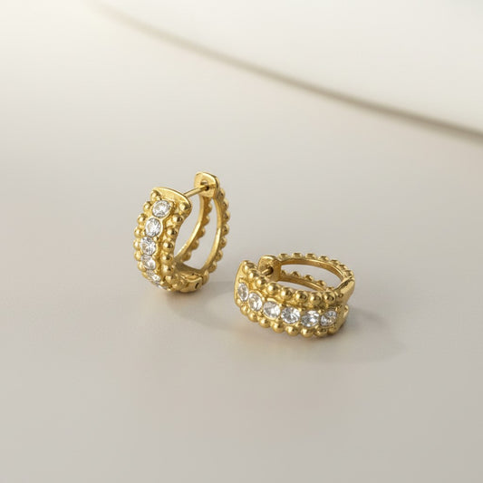 Silvie | 18K Gold Plated Beaded Edge Hoop Earrings with Embedded Zirconia