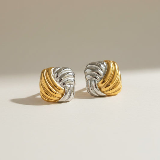 Tiffany | 18K Gold Plated Two-Tone Rippled Knot Studs