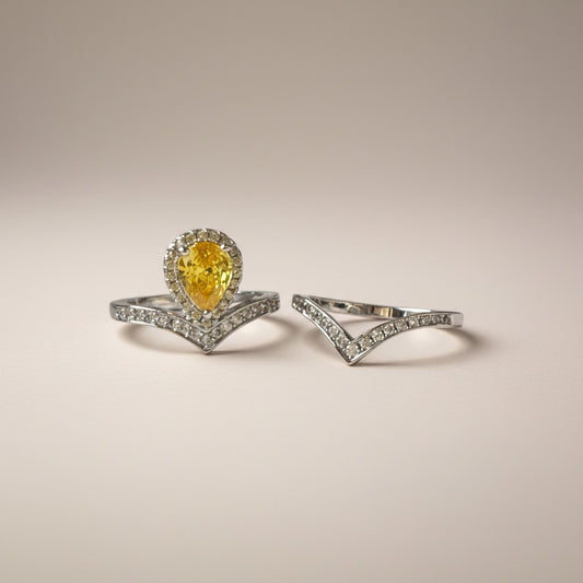 Chloe- Yellow Pear Cut Zirconia Stone Ring (set of 2)