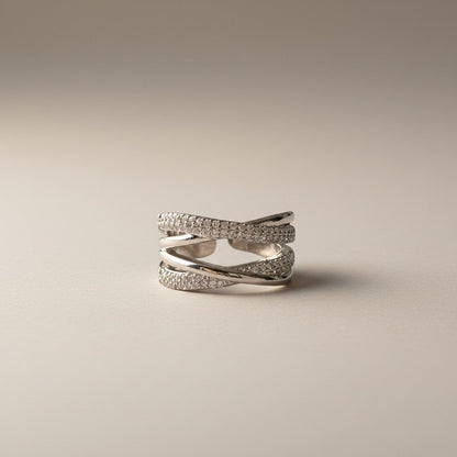 Roxy- Double layer X shaped Ring with Zircon Stones Adjustable