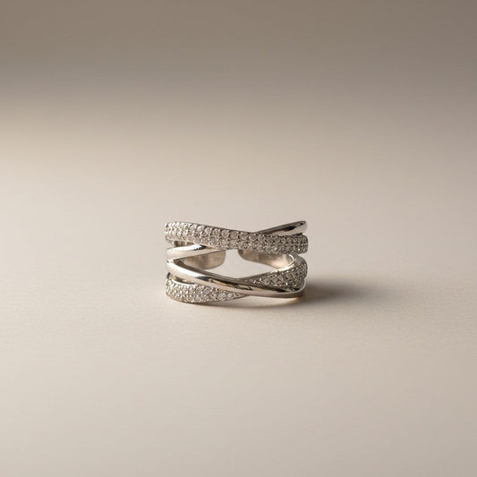 Roxy- Double layer X shaped Ring with Zircon Stones Adjustable