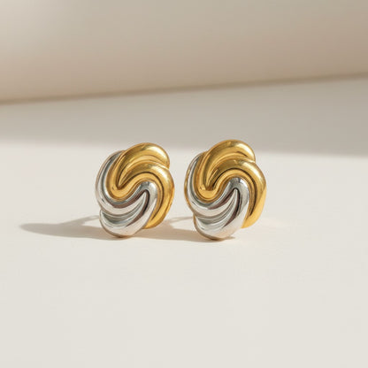Anita | 18K Gold Plated Two-Tone Swirl Stud Earrings