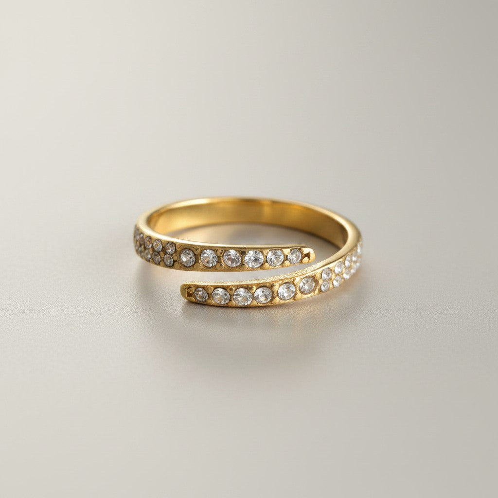 Phoebe- 18K Gold Plated PVD Dainty Micro Zirconia Pave Rin ~ Adjustable