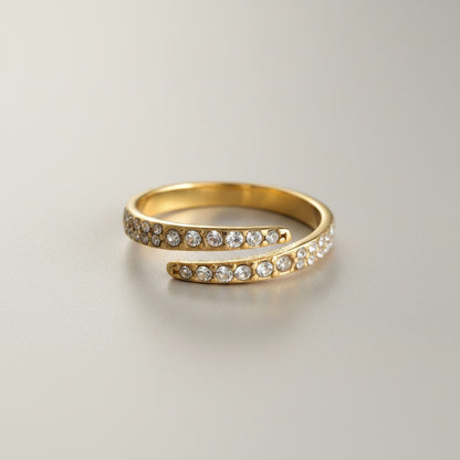Phoebe- 18K Gold Plated PVD Dainty Micro Zirconia Pave Rin ~ Adjustable