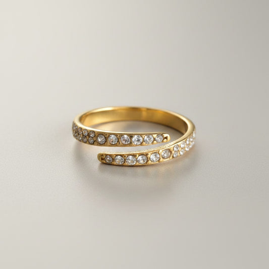 Phoebe- 18K Gold Plated PVD Dainty Micro Zirconia Pave Rin ~ Adjustable