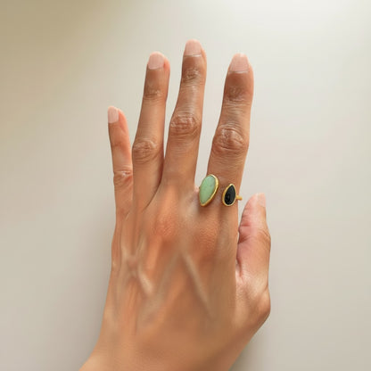 Sumi – 18K Gold Plated Open Ring with Coloured Teardrop Stones (Adjustable)